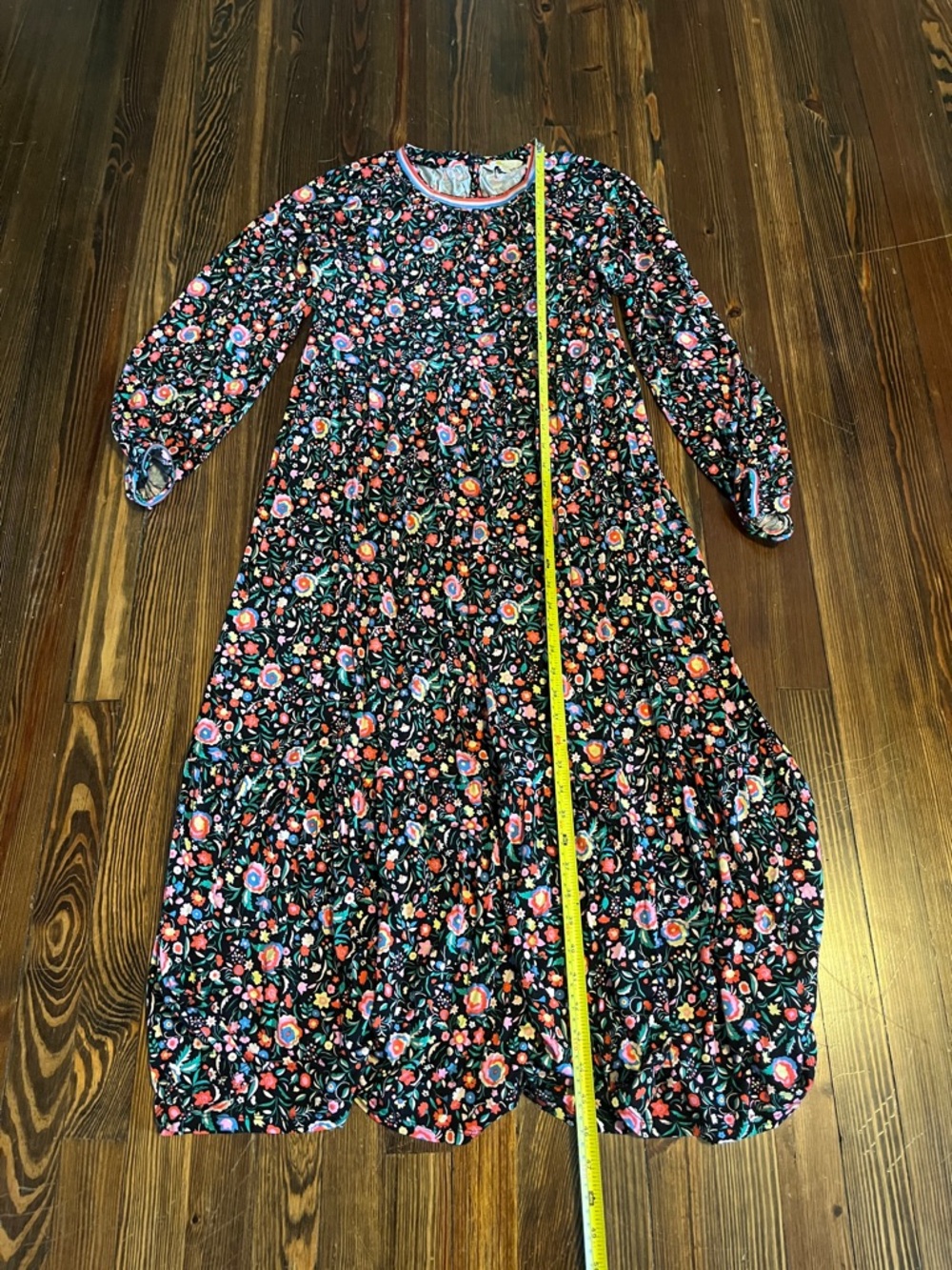Boden Black Floral Maxi Dress with Pink, Orange & Green Flowers